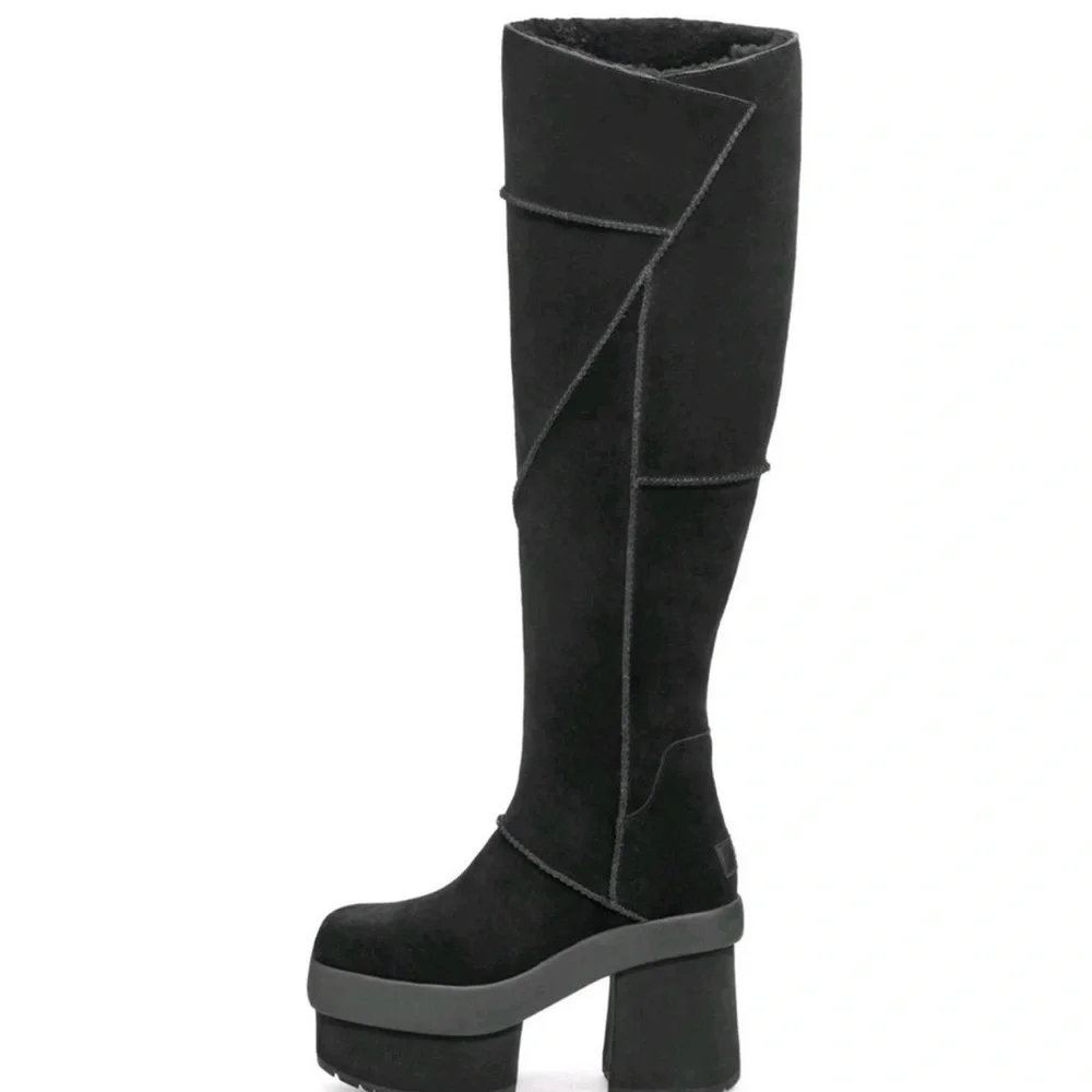 UGG New Heights Platform Xtra Women's Suede Over the Knee Boots Black Size 8